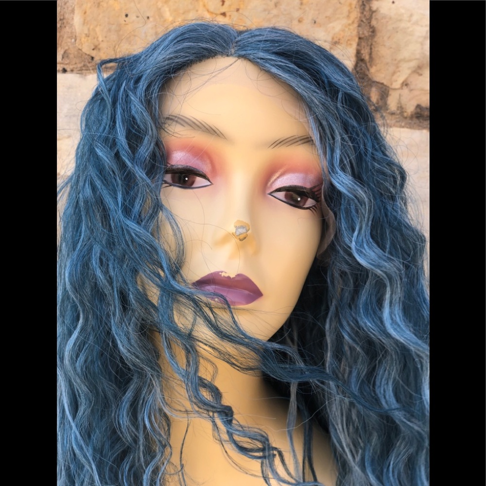 Blue Long Curly Soft Swisslace Lacefront wig